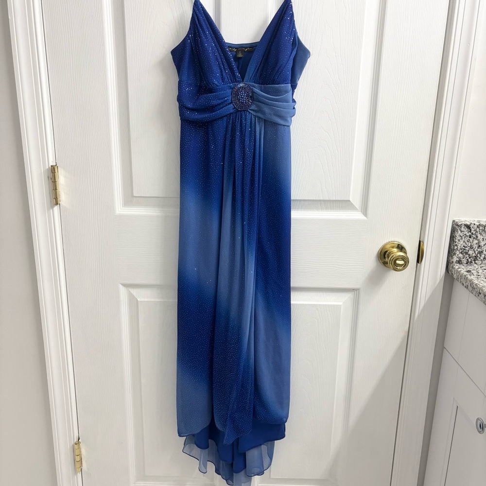 Vintage Y2K Dress Medium Blue Ombré Babydoll Sparkle Shimmer Glitter Hi-Low Hem
